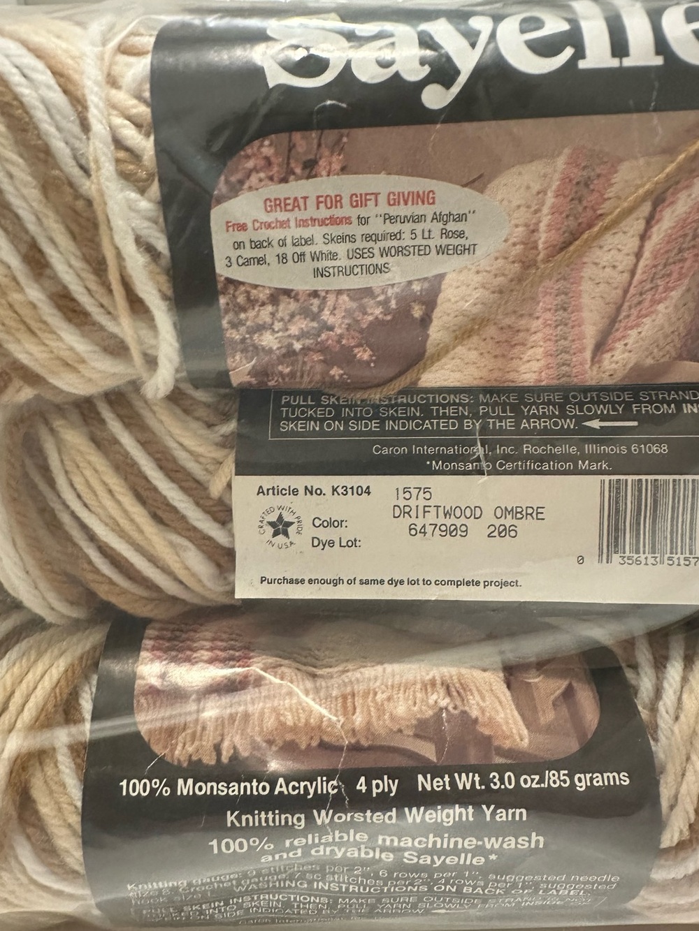 Caron Sayelle 4-Ply Yarn Driftwood Ombre Vintage Lot of 6 Skeins 2 Different Lot